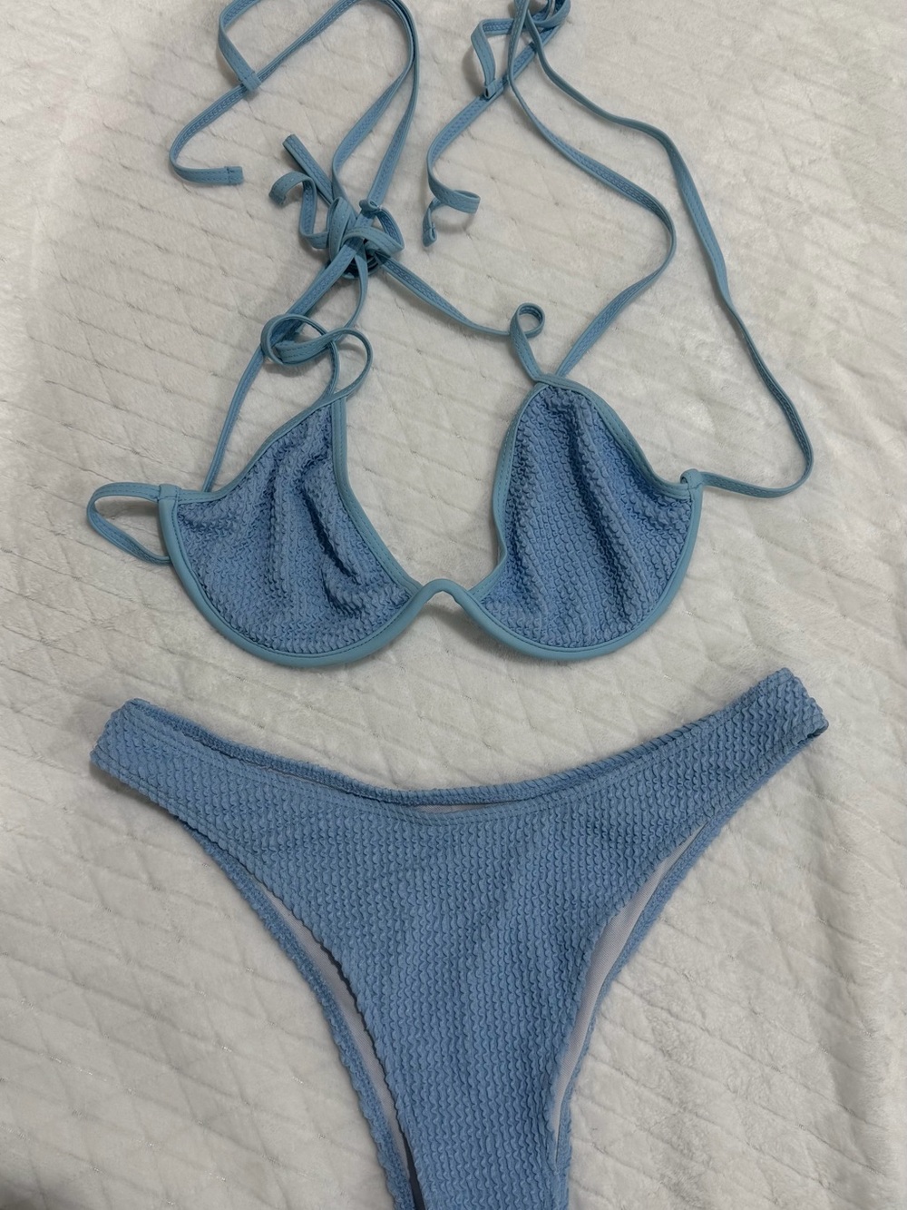 Blue Women's Textured Bikini Set